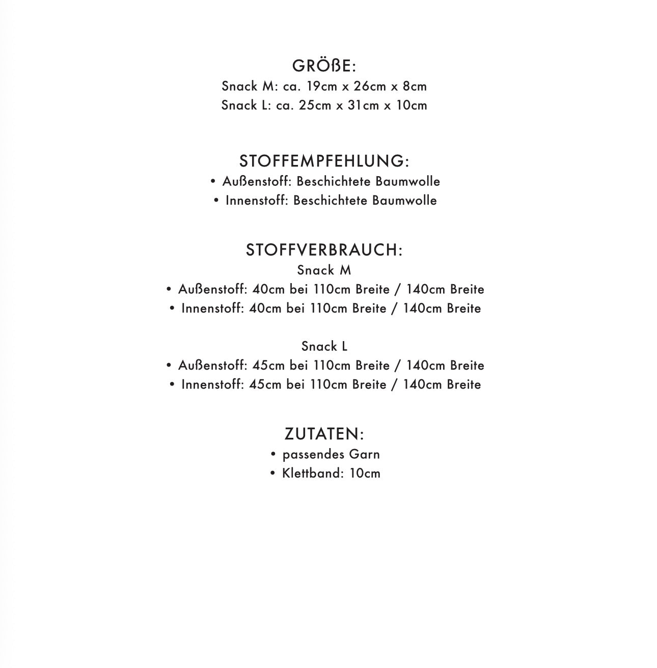 Snack Tasche Schnittmuster Informationen