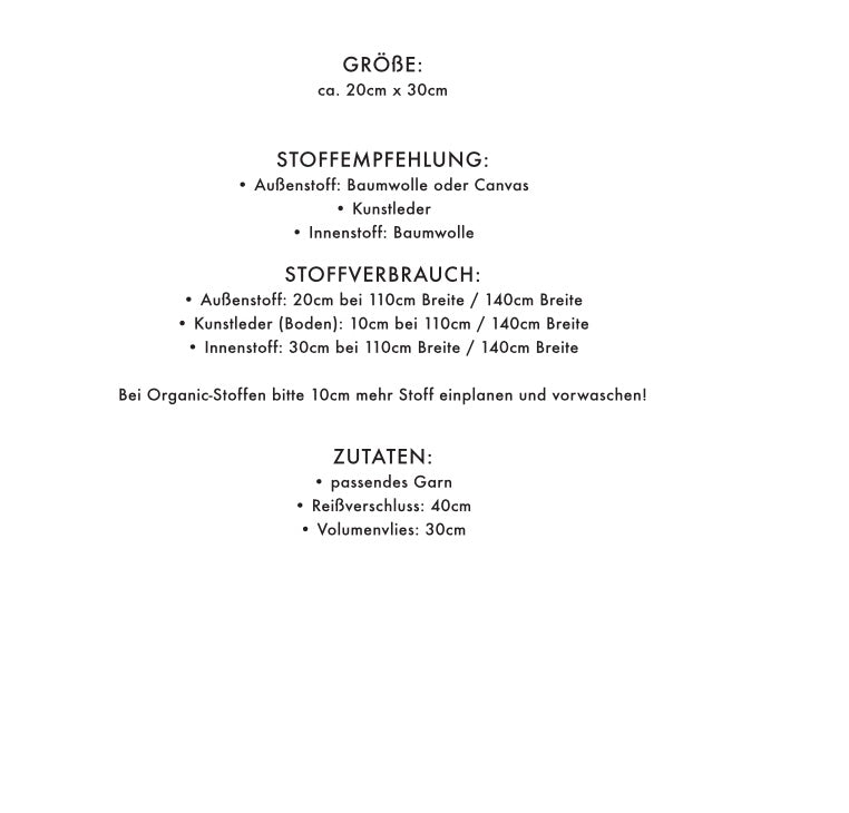 Wash bag Schnittmuster Infos