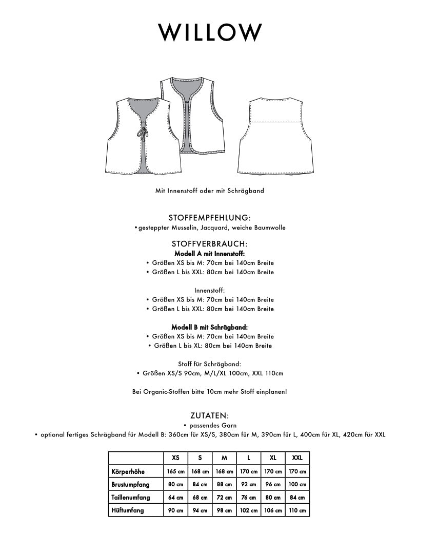 Willow Schnittmuster Informationen