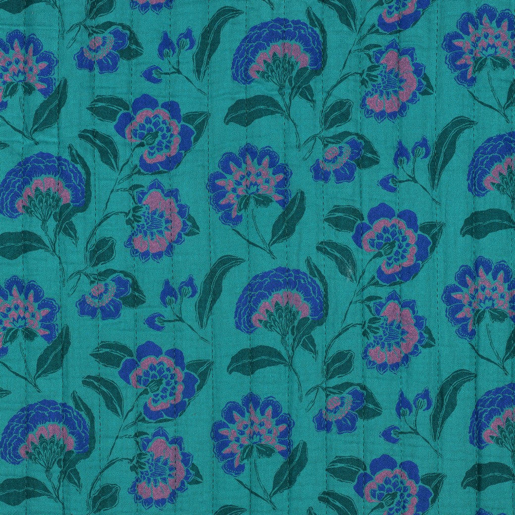 Musselin gesteppt Blumen petrol