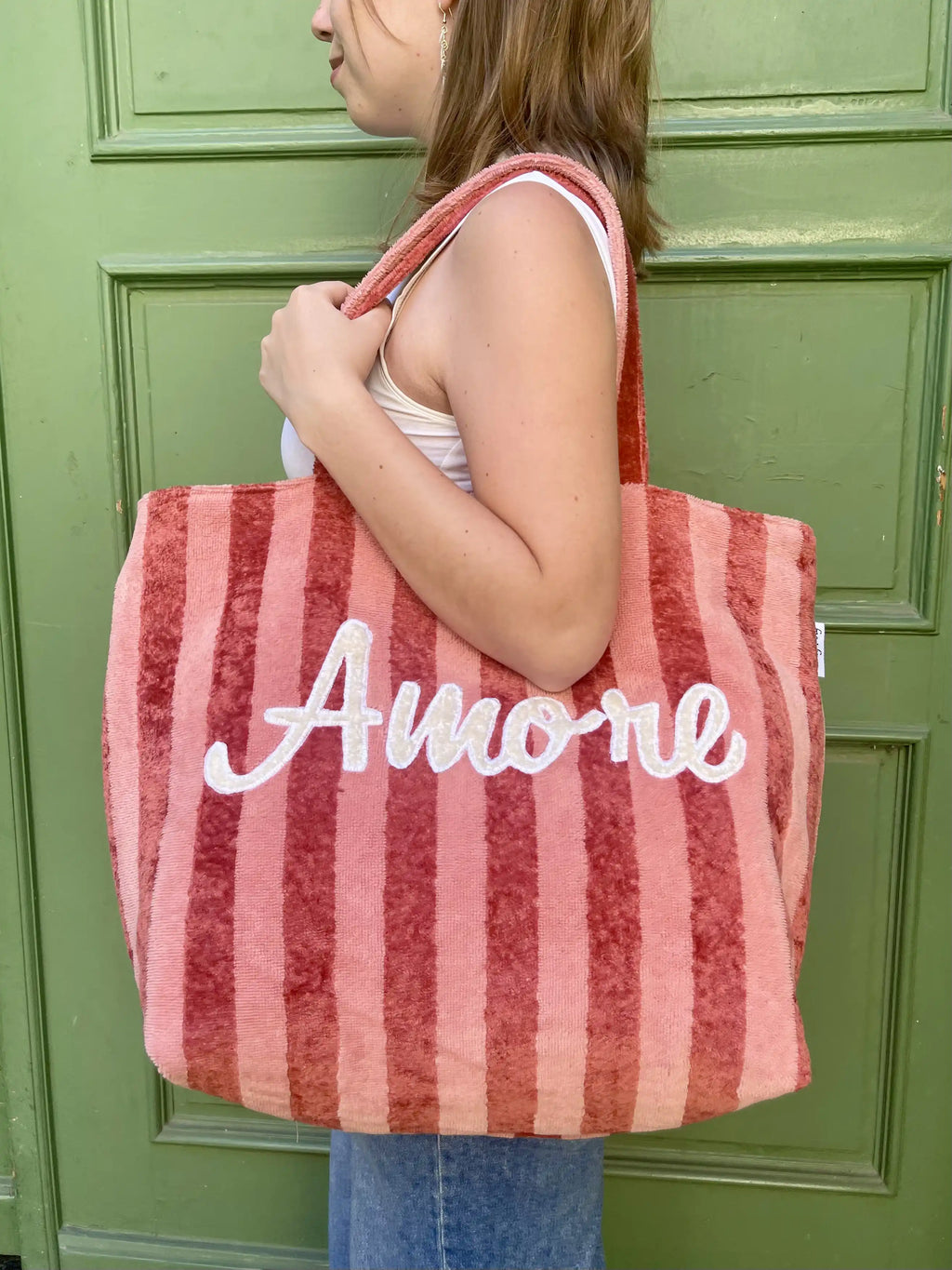 SPECIAL - Nähset BEACH BAG Frottee Streifen marsala inklusive Schnittmuster