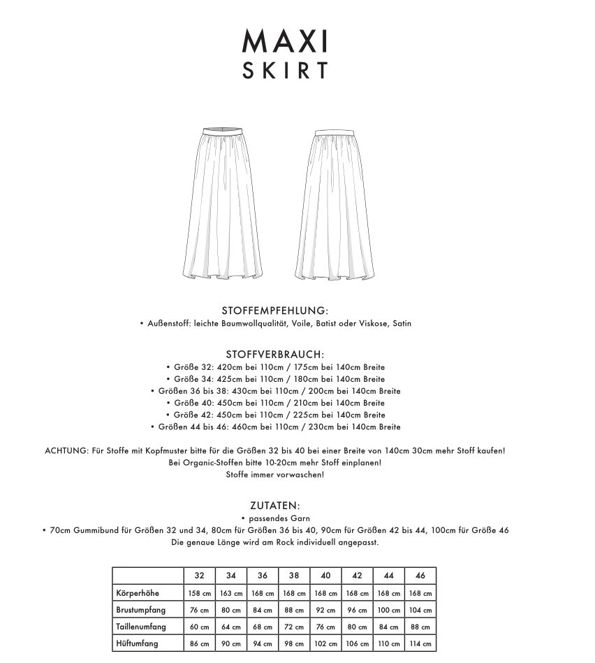 Maxi Schnittmuster Informationen