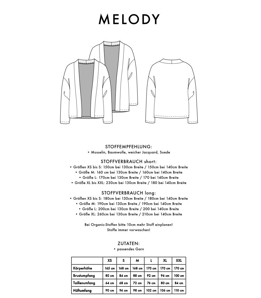 Melody Schnittmuster Informationen