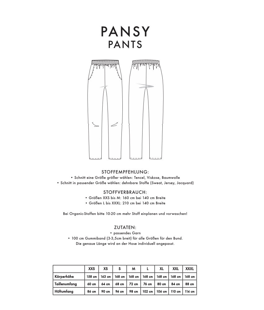 Pansy Schnittmuster Informationen