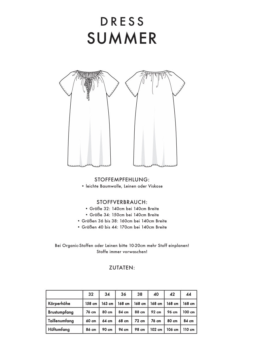 Summer Schnittmuster Informationen