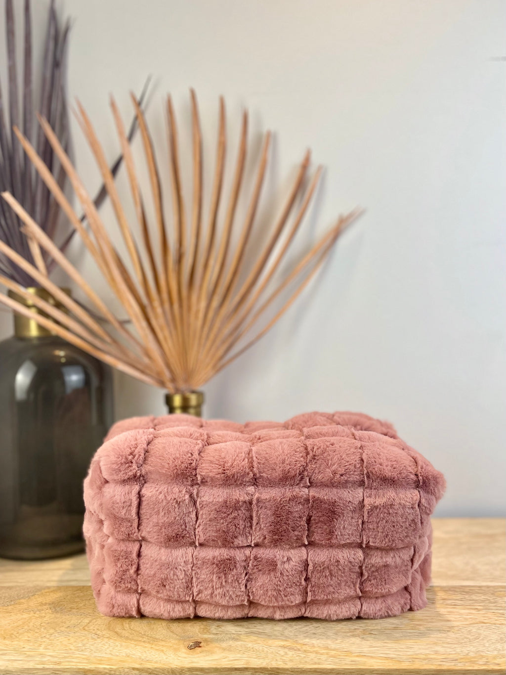 Kosmetiktasche Fell kariert rosa