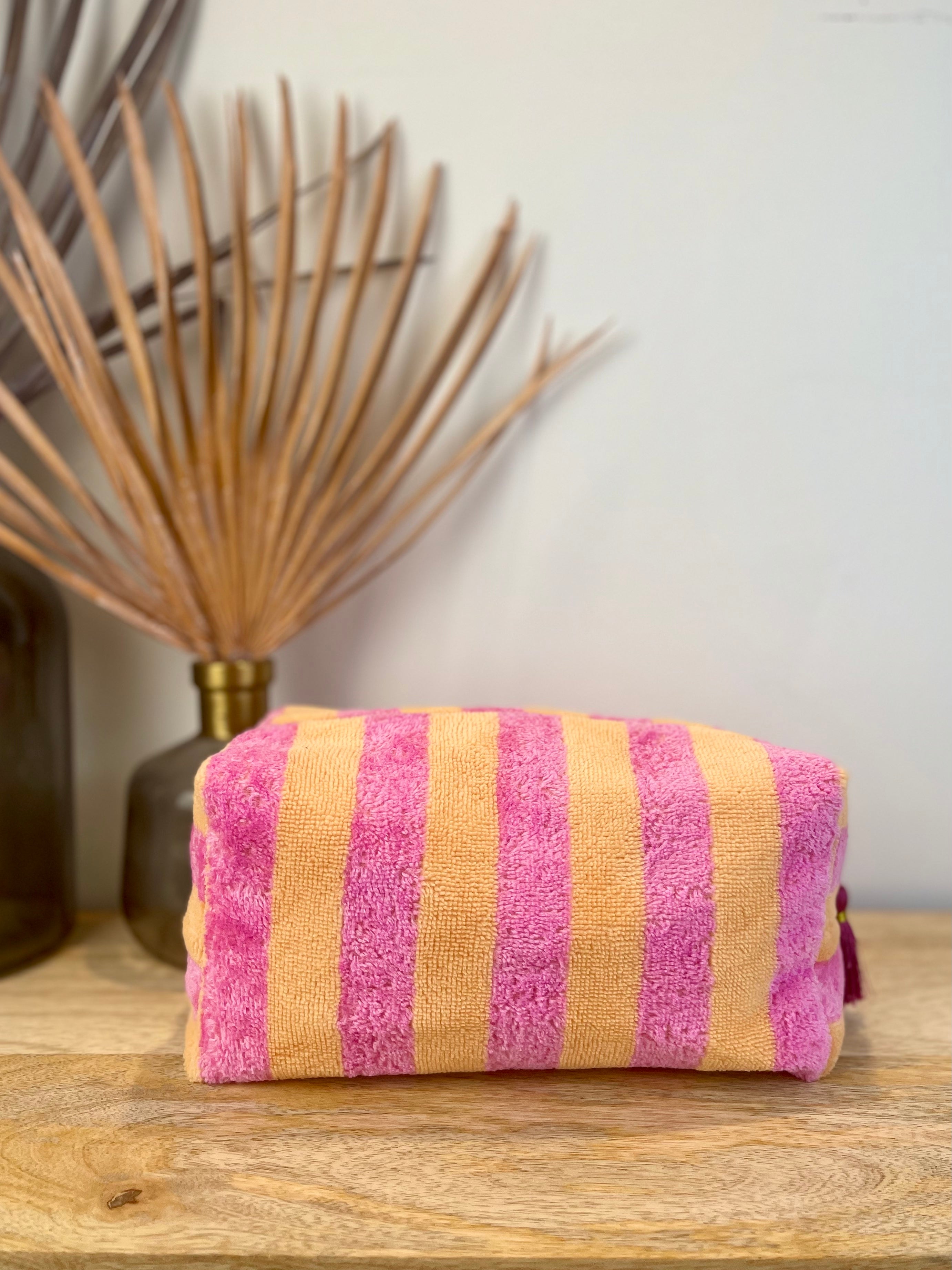 Nähset Kosmetiktasche Frottee Streifen rosa