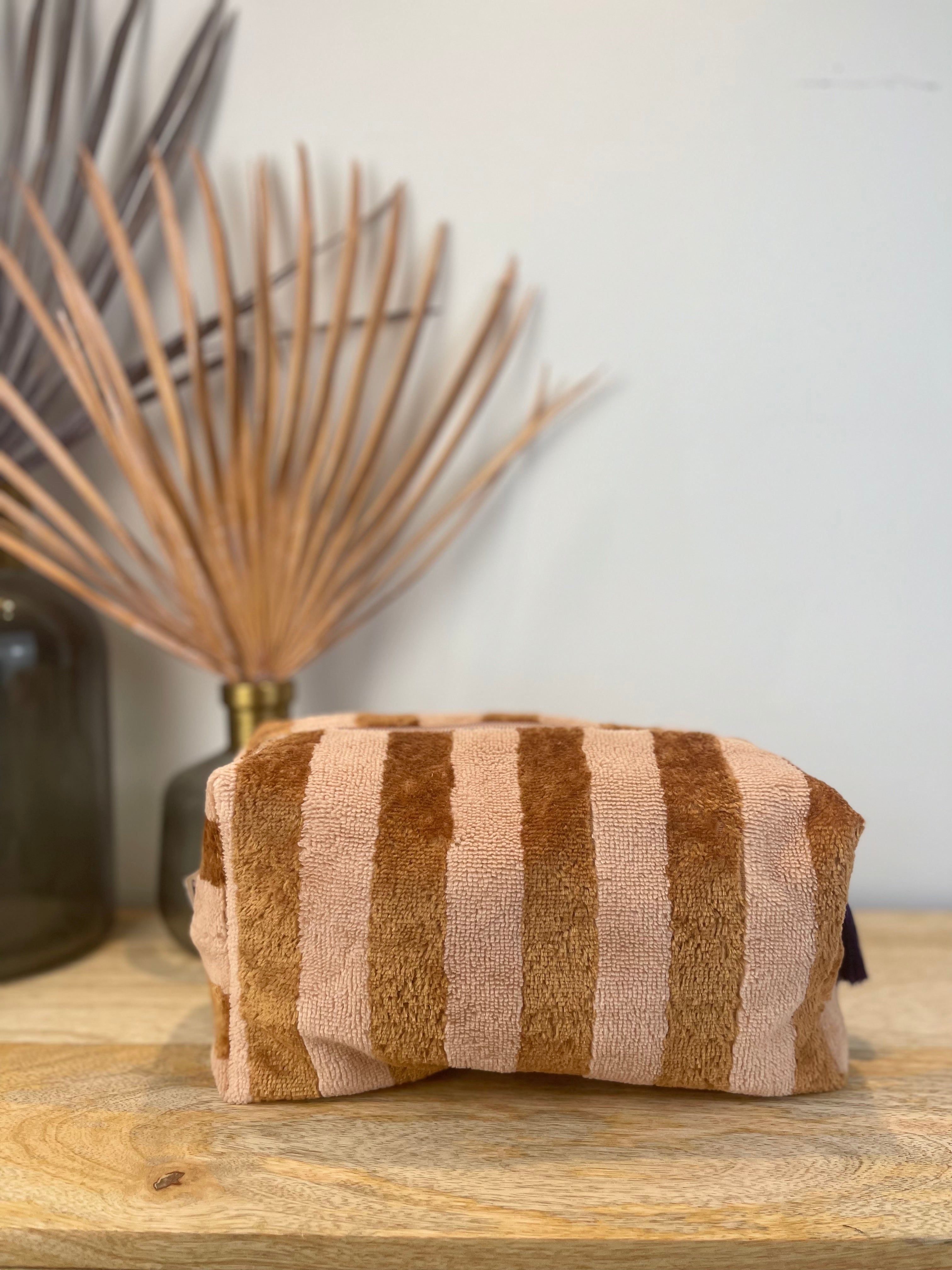 Nähset Kosmetiktasche Frottee Streifen braun