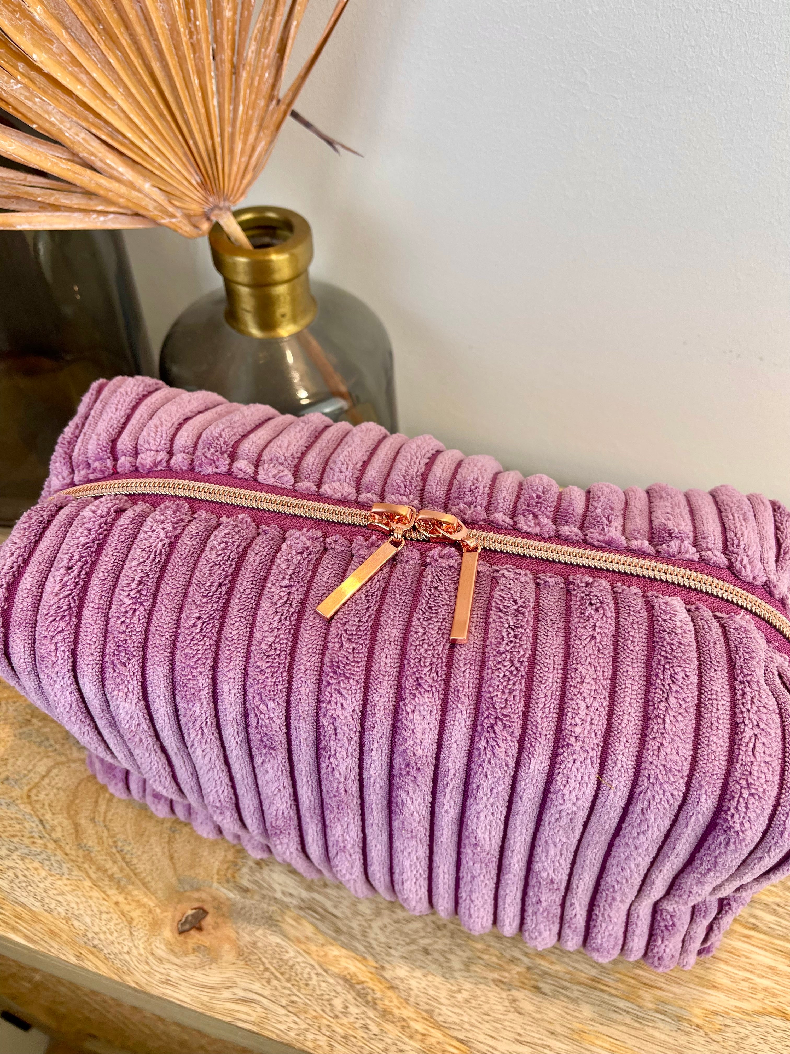 Kosmetiktasche Samt Cord altrosa