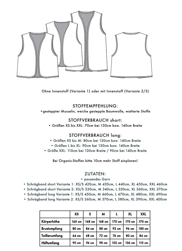 Schnittmuster BODYWARMER HARLOW