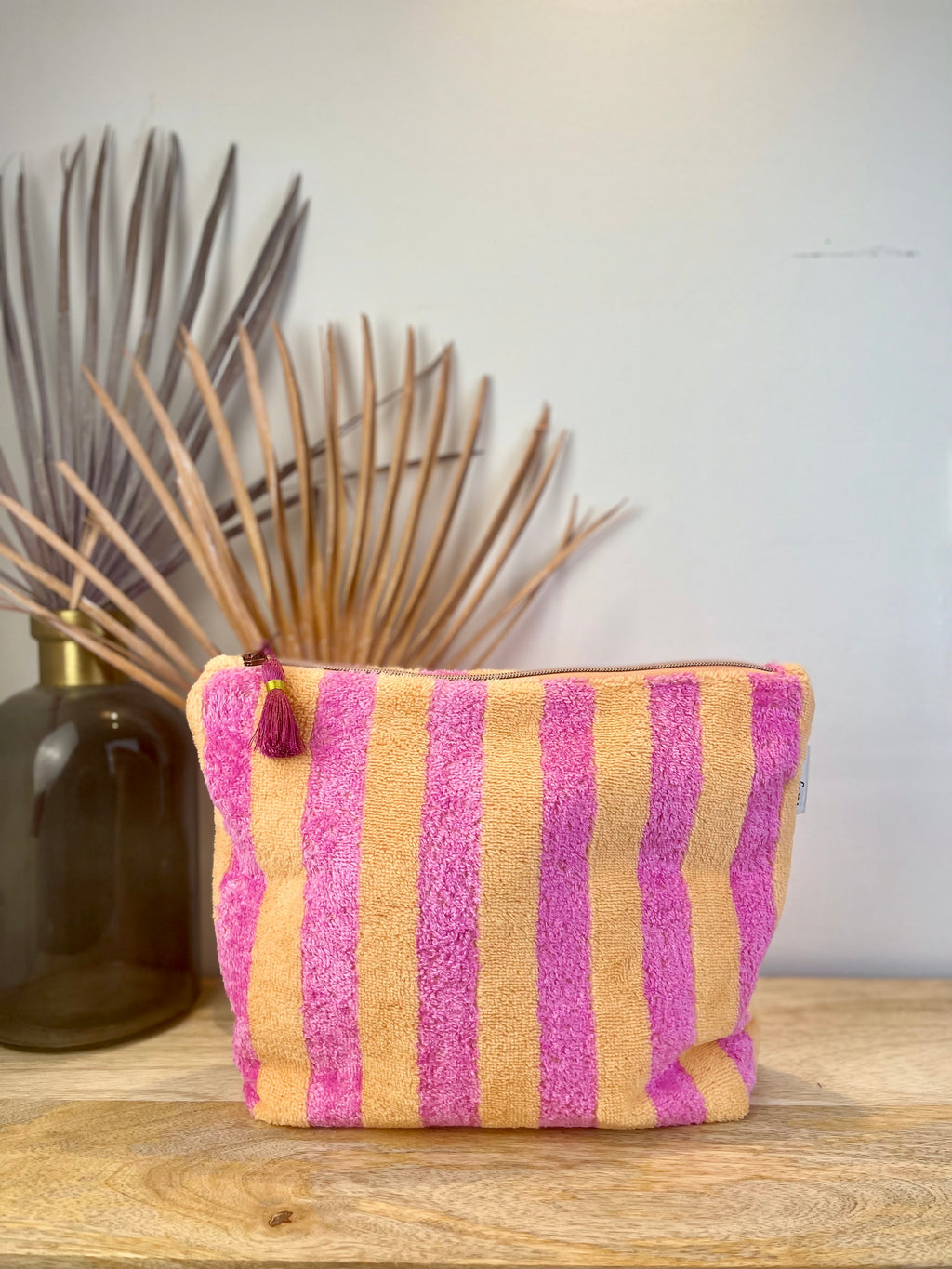 Kulturtasche Washbag Frottee Streifen rosa